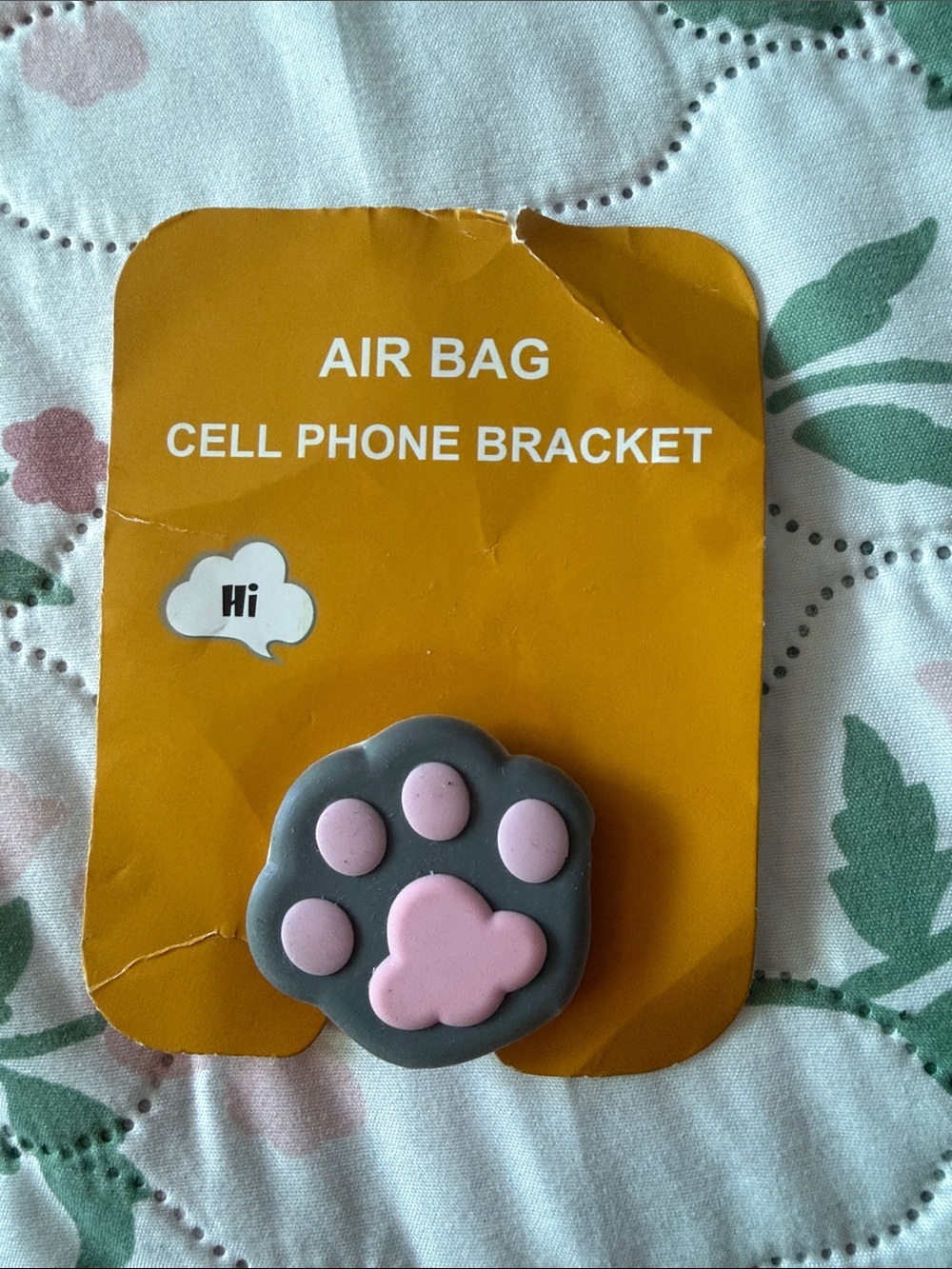 Cell Phone Air Bag Bracket Paw Pop Socket - Pink on Gray